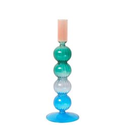 EJA Vases / Petits Objects D Co | Bougeoir Verre H 26.5 Cm Tie And Dye - Bleu, Vert & Rose