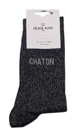 FÉLICIE AUSSI Homewear (Chaussettes, Chaussons...) | Chaussettes Paillettes - Chaton 36/40 Noir