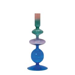 EJA Vases / Petits Objects D Co | Bougeoir Verre H 23 Cm Tie And Dye - Bleu