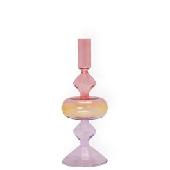 EJA Vases / Petits Objects D Co | Bougeoir Verre H 23 Cm Tie And Dye - Violet, Jaune, Rose