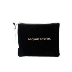 FÉLICIE AUSSI Pochettes / Trousses | Pochette En Velours "Bonjour Chaton"