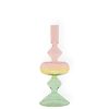 EJA Vases / Petits Objects D Co | Bougeoir Verre H 23 Cm Tie And Dye - Vert, Jaune & Rose