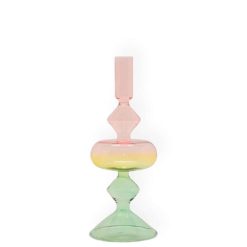 EJA Vases / Petits Objects D Co | Bougeoir Verre H 23 Cm Tie And Dye - Vert, Jaune & Rose